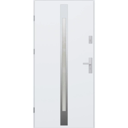 Drzwi zewnętrzne do domu stalowo aluminiowe 68 mm z szybą i klamką inox ATU68 białe Program Czyste Powietrze M505