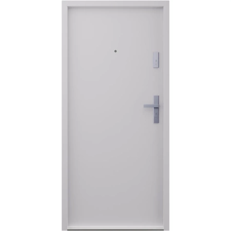 Drzwi wewnątrzklatkowe akustyczne wyciszające 47 dB z Certyfikatem antywłamaniowe RC3 55 mm stalowe gładkie z klamką inox srebrną szare G00
