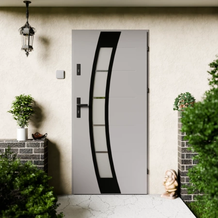 Efekta Black CK drzwi zewnętrzne 72 mm z klamką czarną energooszczędne Ud-1.3 przeszklone lustro weneckie szyba mleczna Program Czyste Powietrze