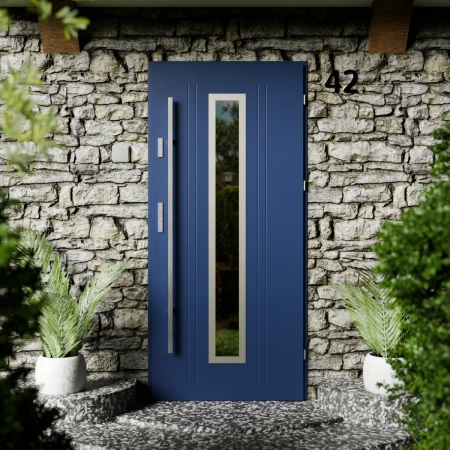 Drzwi zewnętrzne stalowe do domu Presto Inox 72mm z antabą/pochwytem energooszczędne Ud=1.3 lustro weneckie szyba mleczna Program Czyste Powietrze