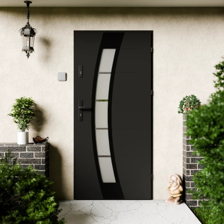 Efekta Black CK drzwi zewnętrzne 72 mm z klamką czarną energooszczędne Ud-1.3 przeszklone lustro weneckie szyba mleczna Program Czyste Powietrze
