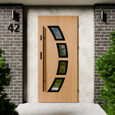 Drzwi zewnętrzne stalowe do domu Cinea Black 72mm z antabą/pochwytem energooszczędne Ud=1.3 lustro weneckie szyba mleczna Program Czyste Powietrze