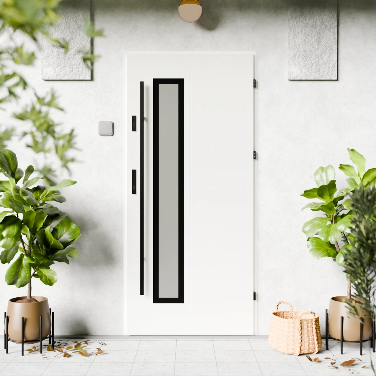 Drzwi zewnętrzne stalowe do domu Tinea Black 72mm z antabą/pochwytem energooszczędne Ud=1.3 lustro weneckie szyba mleczna Program Czyste Powietrze