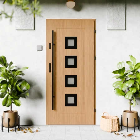 Quarto Black CK drzwi zewnętrzne 72 mm z antabą/pochwytem energooszczędne Ud-1.3 przeszklone reflex brązowy szyba mleczna Program Czyste Powietrze