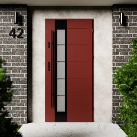 Drzwi zewnętrzne stalowe do domu Sanda Black 72mm z antabą/pochwytem energooszczędne Ud=1.3 lustro weneckie szyba mleczna Program Czyste Powietrze