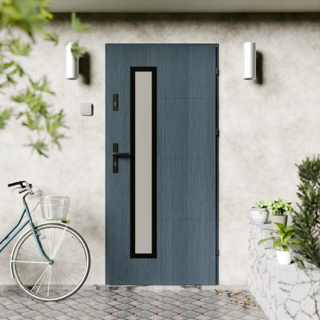Drzwi zewnętrzne stalowe do domu Tinea Black 72mm z klamką czarną energooszczędne Ud-1=3 lustro weneckie szyba mleczna Program Czyste Powietrze