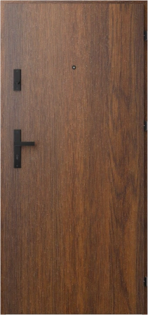 Drzwi wewnątrzklatkowe antywłamaniowe RC3 z Certyfikatem akustyczne wyciszające 47 dB 55 mm stalowe z klamką czarną i aplikacjami orzech A7