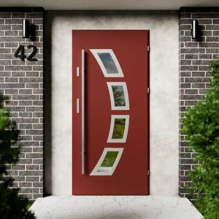 Drzwi zewnętrzne stalowe do domu Cinea Inox 72mm z antabą/pochwytem energooszczędne Ud=1.3 lustro weneckie szyba mleczna Program Czyste Powietrze