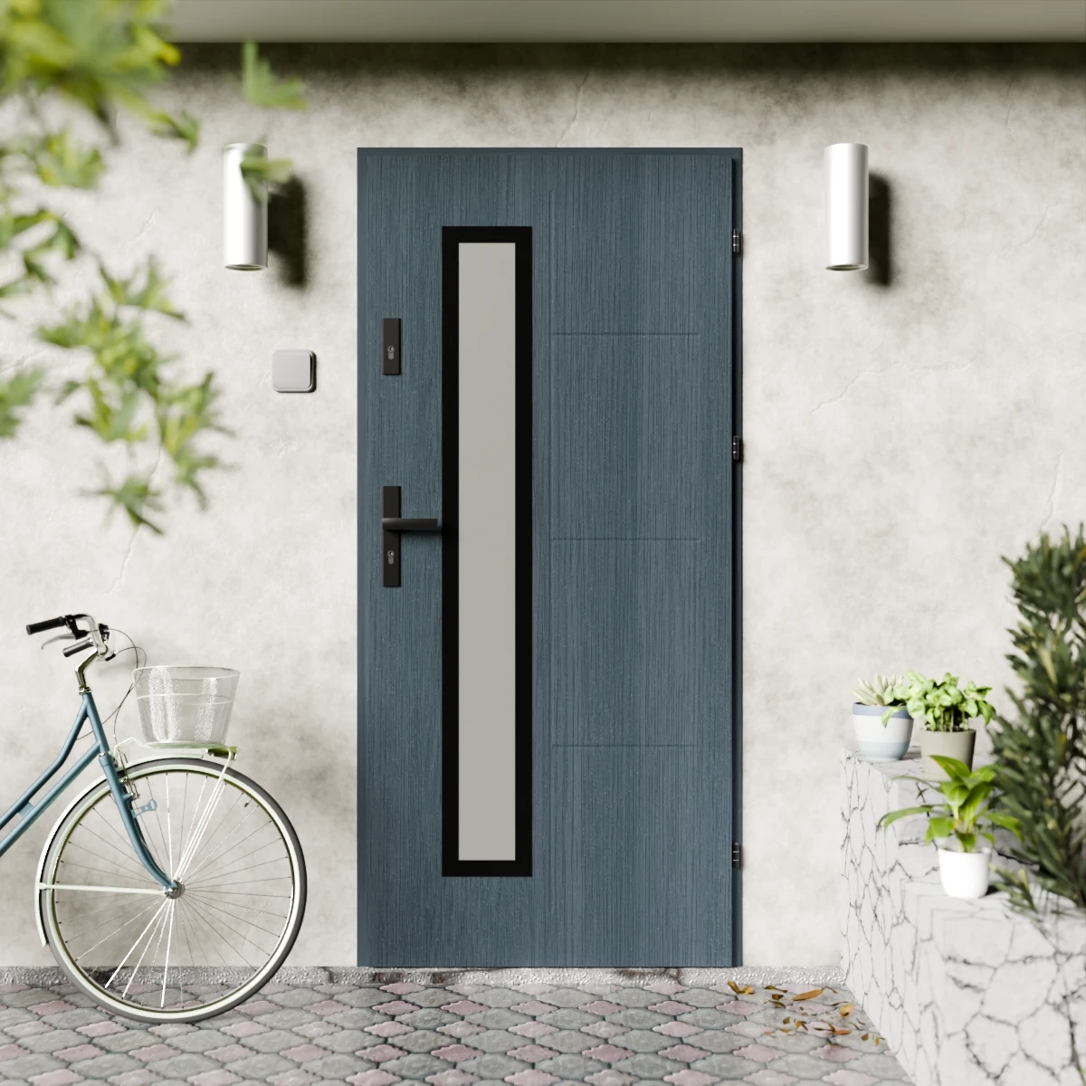 Drzwi zewnętrzne stalowe do domu Tinea Black 72mm z klamką czarną energooszczędne Ud-1=3 lustro weneckie szyba mleczna Program Czyste Powietrze