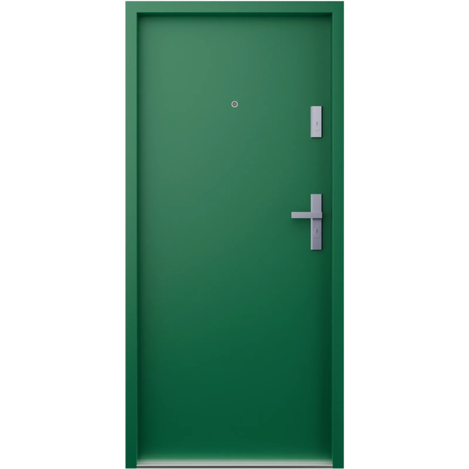 Drzwi wewnątrzklatkowe antywłamaniowe RC3 z Certyfikatem akustyczne wyciszające 47 dB 55 mm stalowe gładkie z klamką inox srebrną zielone G00