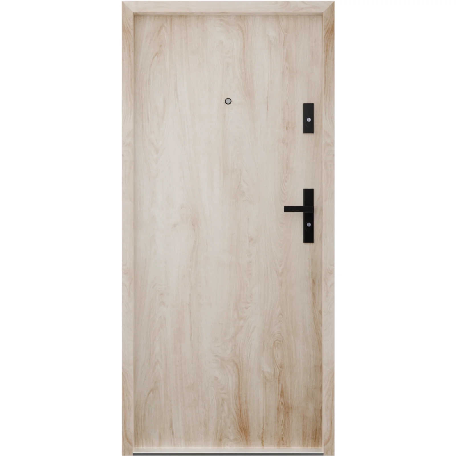 Drzwi wewnątrzklatkowe akustyczne wyciszające 47 dB z Certyfikatem antywłamaniowe RC3 55 mm stalowe gładkie z klamką czarną dąb turner G00