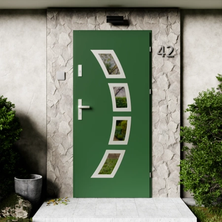 Drzwi zewnętrzne stalowe do domu Cinea Inox 72mm z klamką energooszczędne Ud=1.3 przeszklone lustro weneckie szyba mleczna Program Czyste Powietrze