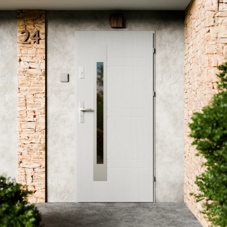 Drzwi zewnętrzne stalowe do domu Weno Inox 72mm z klamką energooszczędne Ud=1.3 przeszklone lustro weneckie szyba mleczna Program Czyste Powietrze
