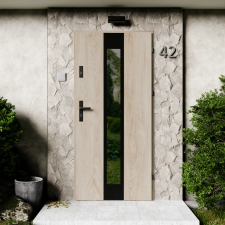 Modern Black CK drzwi zewnętrzne 72 mm z klamką czarną energooszczędne Ud-1.3 przeszklone lustro weneckie szyba mleczna Program Czyste Powietrze