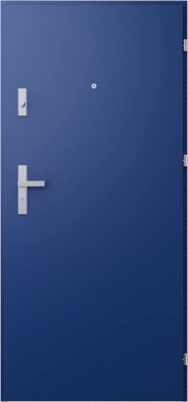 Drzwi wewnątrzklatkowe antywłamaniowe RC3 z Certyfikatem akustyczne wyciszające 47 dB 55 mm stalowe gładkie z klamką inox srebrną niebieskie G00