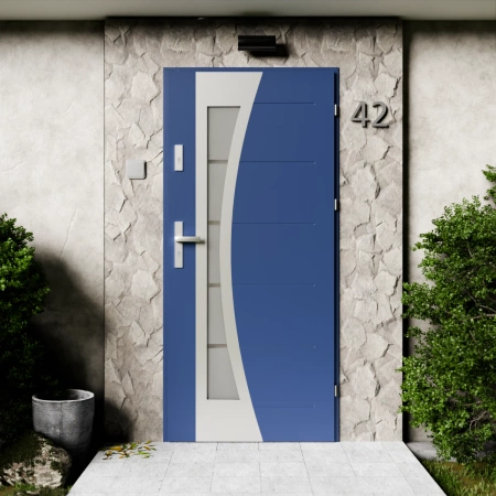 Drzwi zewnętrzne stalowe do domu Optima Inox 72mm z klamką energooszczędne Ud=1.3 przeszklone lustro weneckie szyba mleczna Program Czyste Powietrze