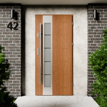 Drzwi zewnętrzne stalowe do domu Sanda Inox 72mm z antabą/pochwytem energooszczędne Ud-1.3 lustro weneckie szyba mleczna Program Czyste Powietrze