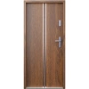 Drzwi klatkowe wejściowe do mieszkania w bloku antywłamaniowe RC3 wygłuszające 47 dB 55 mm stalowe z klamką inox srebrną i aplikacjami orzech A7