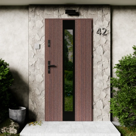 Modern Black CK drzwi zewnętrzne 72 mm z klamką czarną energooszczędne Ud-1.3 przeszklone lustro weneckie szyba mleczna Program Czyste Powietrze