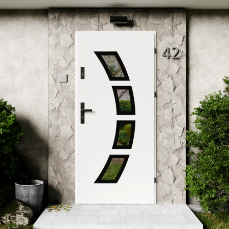 Cinea Black CK drzwi zewnętrzne 72 mm z klamką czarną energooszczędne Ud-1.3 przeszklone lustro weneckie szyba mleczna Program Czyste Powietrze