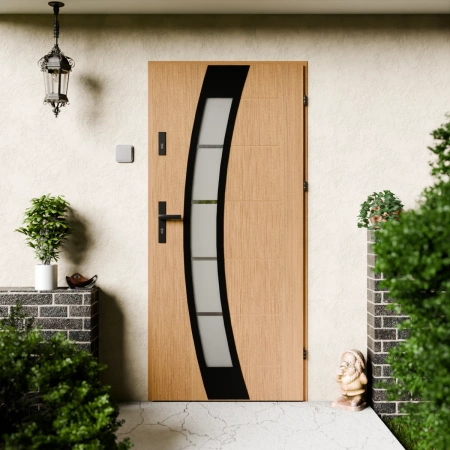 Efekta Black CK drzwi zewnętrzne 72 mm z klamką czarną energooszczędne Ud-1.3 przeszklone lustro weneckie szyba mleczna Program Czyste Powietrze