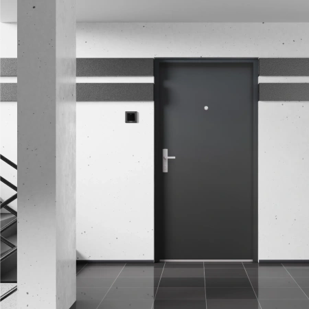 Drzwi wewnątrzklatkowe akustyczne 44 dB z Certyfikatem wyciszające stalowe antywłamaniowe RC3 68mm dymoszczelne antracyt db703 M00