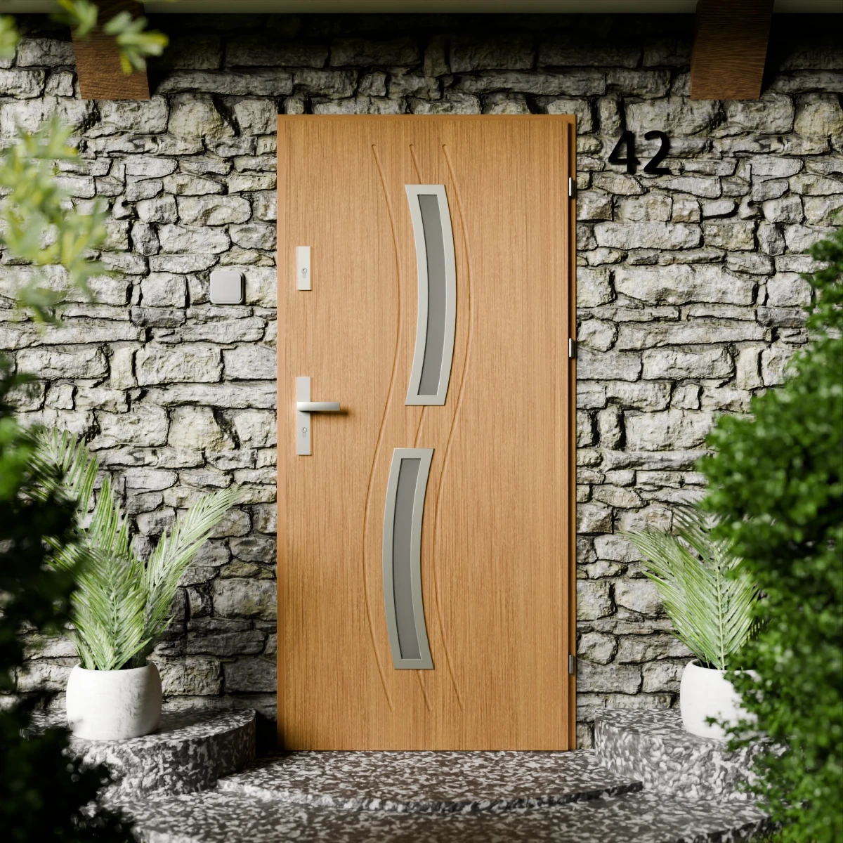 Drzwi zewnętrzne stalowe do domu Twista Inox 72mm z klamką energooszczędne Ud=1.3 lustro weneckie szyba mleczna Program Czyste Powietrze