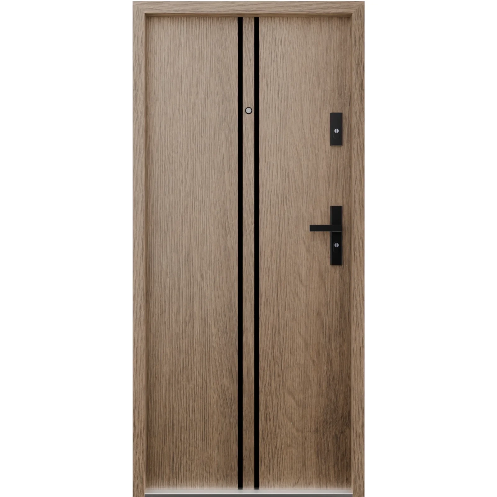 Ekonomiczne drzwi wewnątrzklatkowe wejściowe do mieszkania z klatki schodowej 55 mm stalowe dąb trufla A7