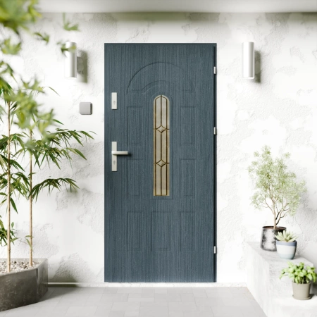 Classico Retro Inox CK drzwi zewnętrzne 72 mm z klamką energooszczędne Ud-1.3 przeszklone Program Czyste Powietrze