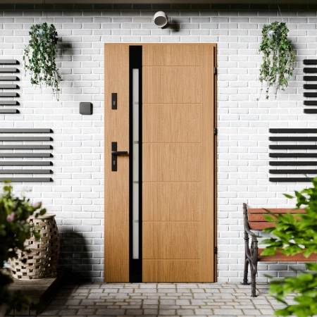 Drzwi zewnętrzne stalowe do domu Toreno Black 72mm z klamką czarną energooszczędne Ud=1.3 lustro weneckie szyba mleczna Program Czyste Powietrze