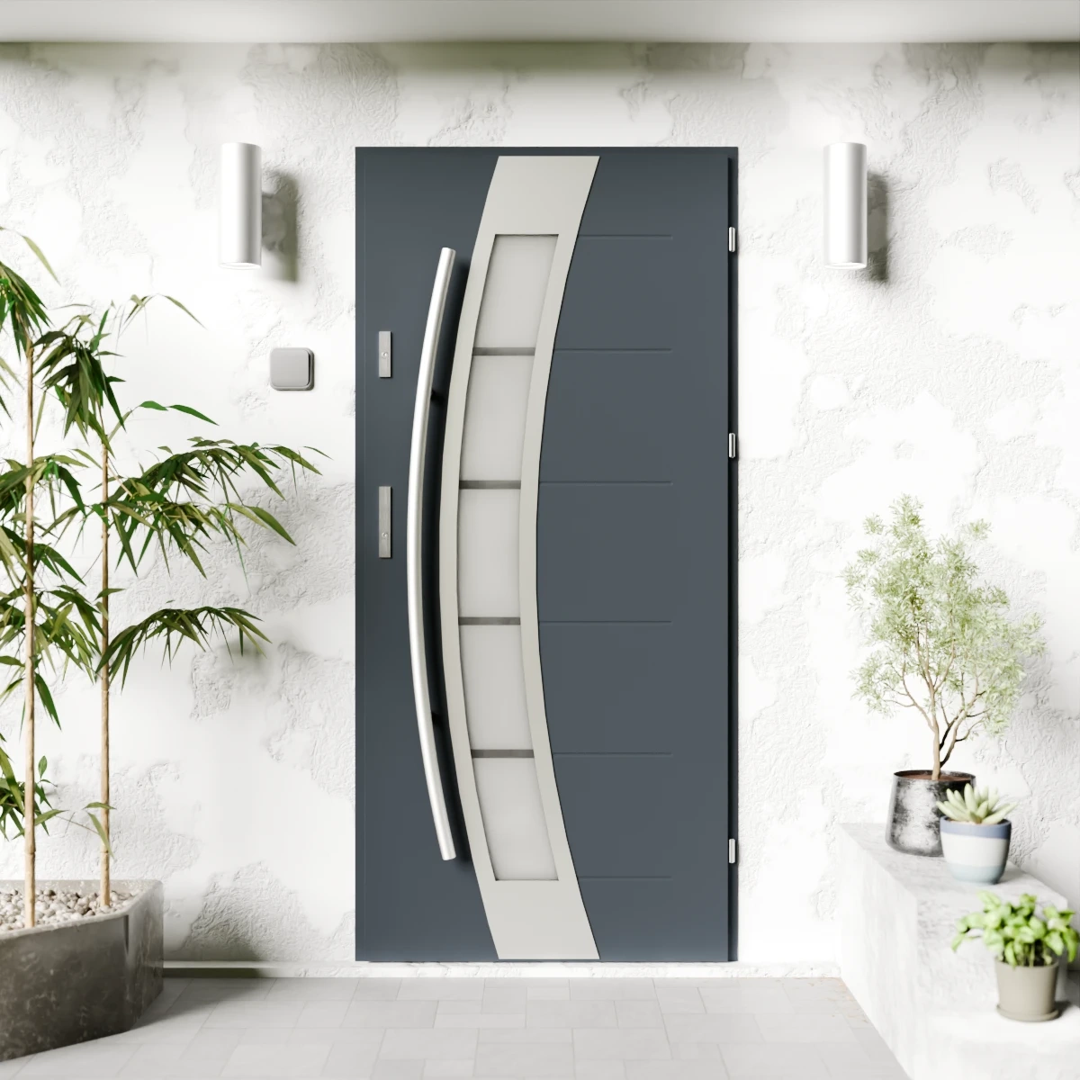 Drzwi zewnętrzne stalowe do domu Efekta Inox 72mm z antabą/pochwytem energooszczędne Ud=1.3 lustro weneckie szyba mleczna Program Czyste Powietrze