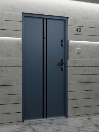 Drzwi wewnątrzklatkowe antywłamaniowe RC3 z Certyfikatem akustyczne wyciszające 47 dB 55 mm stalowe z klamką czarną i aplikacjami antracyt db703 A7