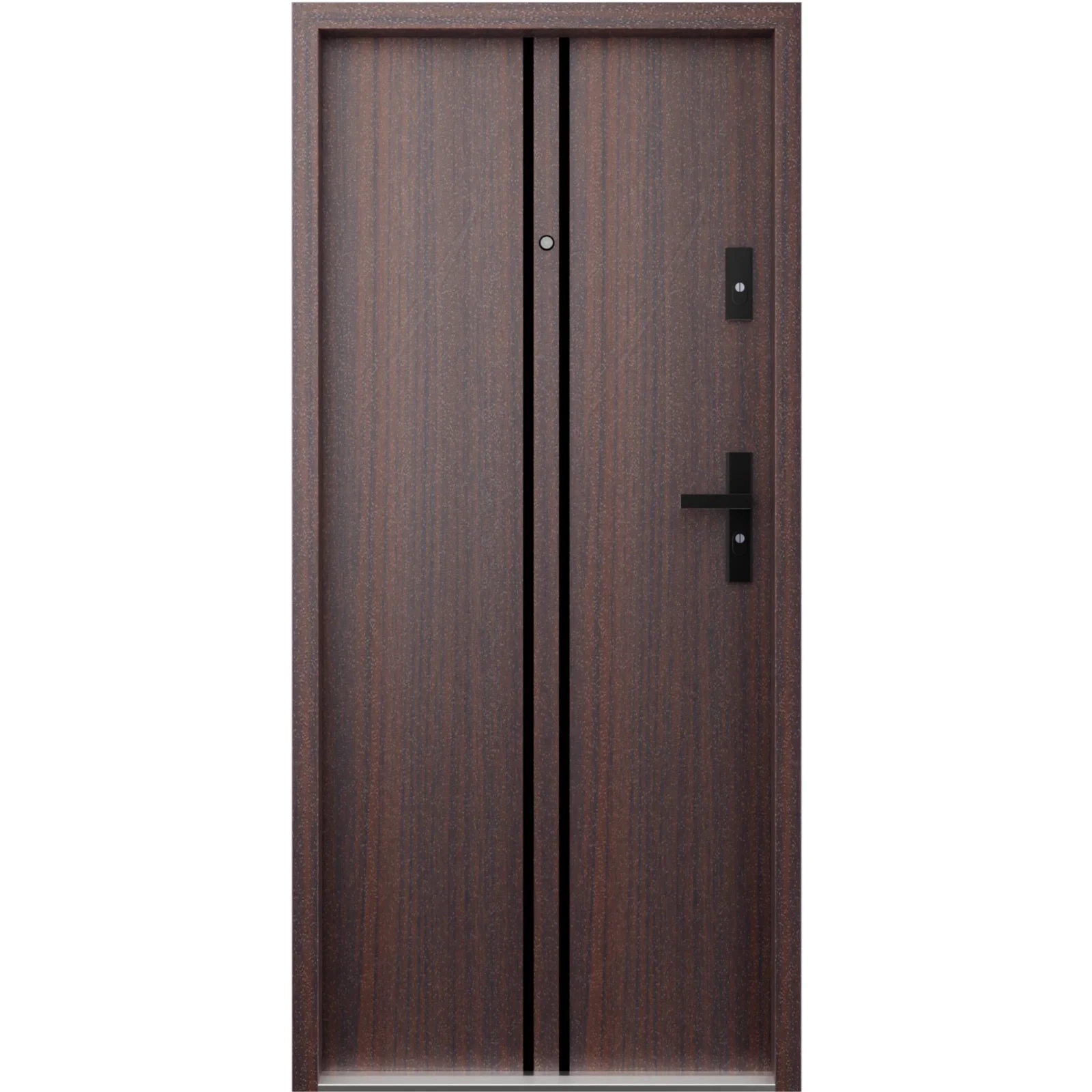 Ekonomiczne drzwi wewnątrzklatkowe wejściowe do mieszkania z klatki schodowej 55 mm stalowe mahoń A7