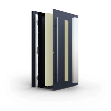 Drzwi zewnętrzne do domu aluminiowe 90 mm RC2 na wymiar klamka i antaba inox Premium Alu P90 energooszczędne z szybą białe M08