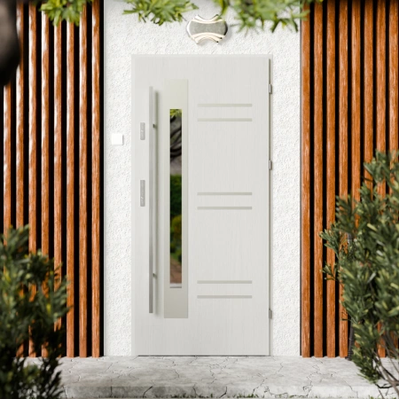 Pina Inox CK drzwi zewnętrzne 72 mm z antabą/pochwytem energooszczędne Ud-1.3 przeszklone lustro weneckie szyba mleczna Program Czyste Powietrze