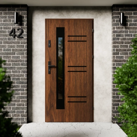 Pina Black CK drzwi zewnętrzne 72 mm z klamką czarną energooszczędne Ud-1.3 przeszklone lustro weneckie szyba mleczna Program Czyste Powietrze