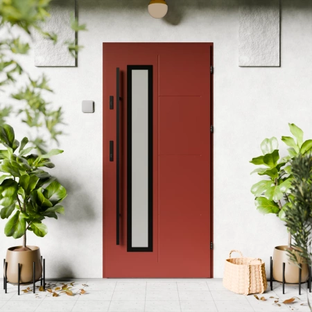 Drzwi zewnętrzne stalowe do domu Tinea Black 72mm z antabą/pochwytem energooszczędne Ud=1.3 lustro weneckie szyba mleczna Program Czyste Powietrze