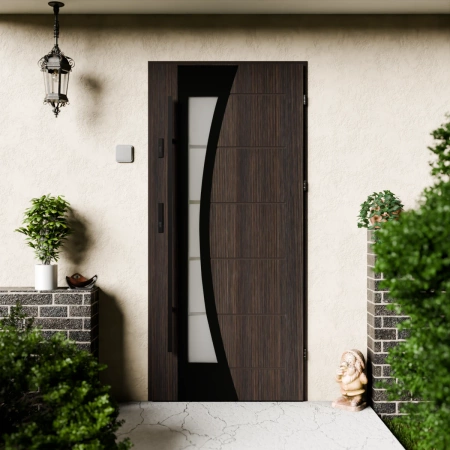 Optima Black CK drzwi zewnętrzne 72 mm z antabą/pochwytem energooszczędne Ud-1.3 przeszklone lustro weneckie szyba mleczna Program Czyste Powietrze