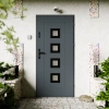 Drzwi zewnętrzne stalowe do domu Quarto Black 72mm z klamką czarną energooszczędne Ud=1.3 reflex szary szyba mleczna Program Czyste Powietrze