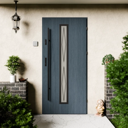 Drzwi zewnętrzne stalowe do domu Witro Black 72mm z antabą/pochwytem energooszczędne Ud=1.3 szyba z nadrukiem ceramicznym Program Czyste Powietrze