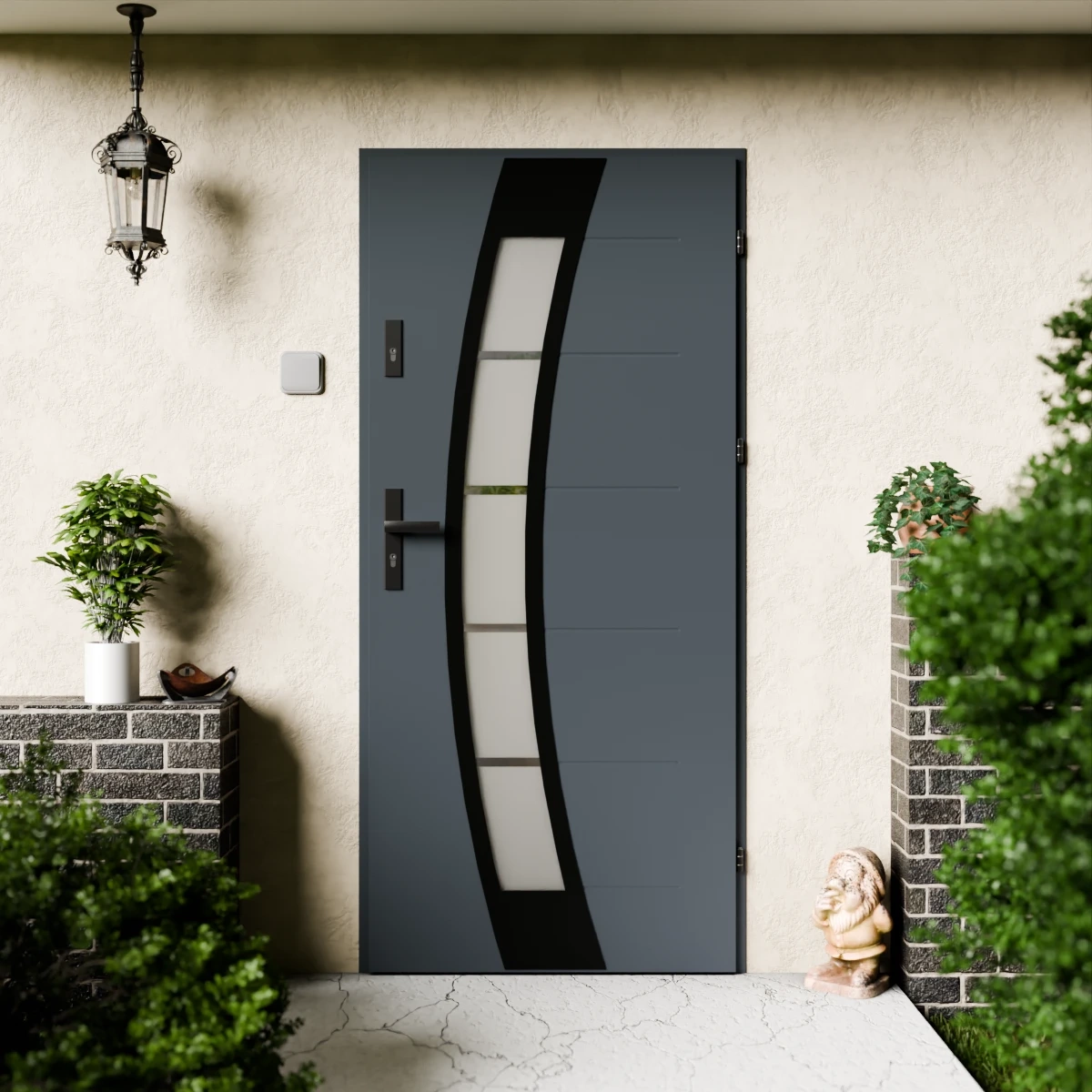 Drzwi zewnętrzne stalowe do domu Efekta Black 72 mm z klamką czarną energooszczędne Ud=1.3 lustro weneckie szyba mleczna Program Czyste Powietrze