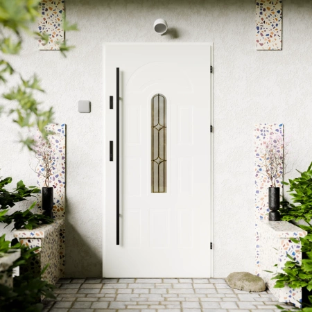Drzwi zewnętrzne stalowe do domu Retro Black 72mm z antabą/pochwytem energooszczędne Ud=1.3 z szybą Program Czyste Powietrze