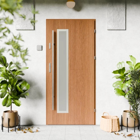 Drzwi zewnętrzne stalowe do domu Tinea Inox 72mm z antabą/pochwytem energooszczędne Ud=1.3 lustro weneckie szyba mleczna Program Czyste Powietrze