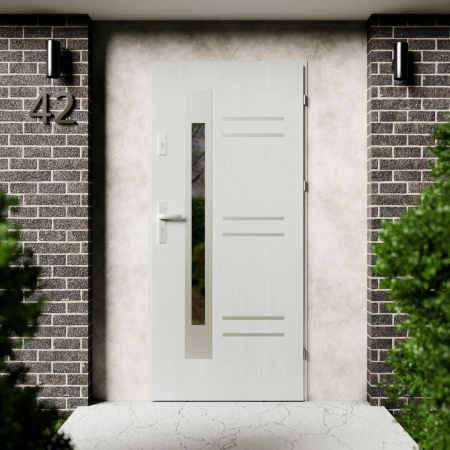 Pina Inox CK drzwi zewnętrzne 72 mm z klamką energooszczędne Ud-1.3 przeszklone lustro weneckie szyba mleczna Program Czyste Powietrze