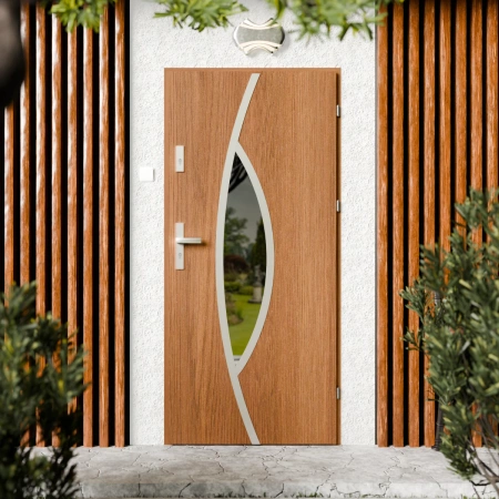 Maestro Inox CK drzwi zewnętrzne 72 mm z klamką energooszczędne Ud-1.3 przeszklone lustro weneckie szyba mleczna Program Czyste Powietrze