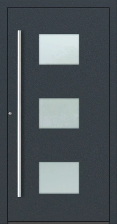Drzwi zewnętrzne do domu aluminiowe 90 mm RC2 na wymiar klamka i antaba inox Premium Alu P90 energooszczędne z szybą antracyt ral 7016 M210