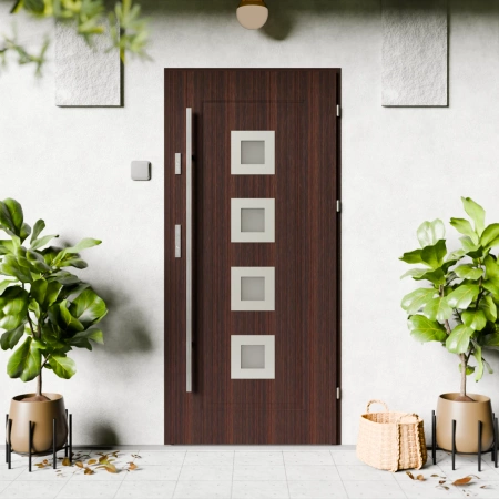 Quarto Inox CK drzwi zewnętrzne 72 mm z antabą/pochwytem energooszczędne Ud-1.3 przeszklone reflex szary szyba mleczna Program Czyste Powietrze