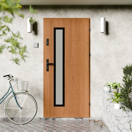 Tinea Black CK drzwi zewnętrzne 72 mm z klamką czarną energooszczędne Ud-1.3 przeszklone lustro weneckie szyba mleczna Program Czyste Powietrze