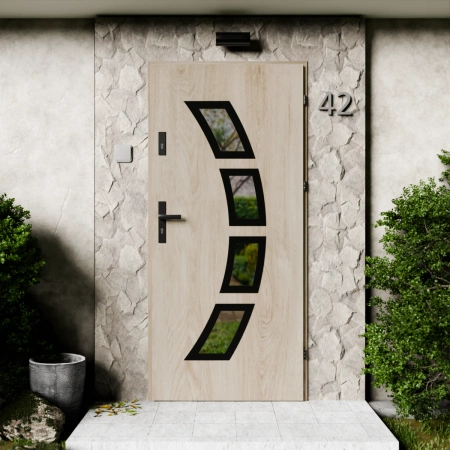 Cinea Black CK drzwi zewnętrzne 72 mm z klamką czarną energooszczędne Ud-1.3 przeszklone lustro weneckie szyba mleczna Program Czyste Powietrze