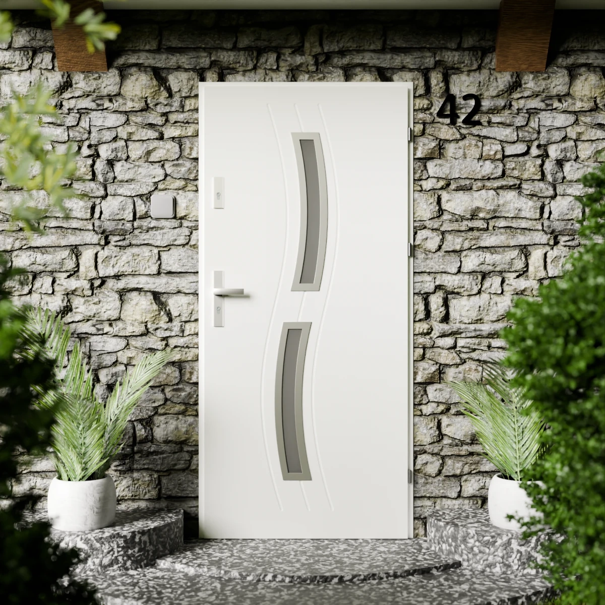 Drzwi zewnętrzne stalowe do domu Twista Inox 72mm z klamką energooszczędne Ud=1.3 lustro weneckie szyba mleczna Program Czyste Powietrze